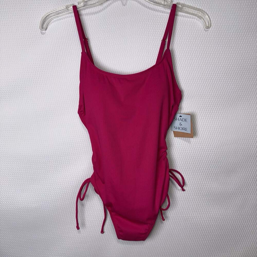 Shade & Shore Women’s Sunny Ruched Side Tie One Piece Swimsuit Pink Size S NWT